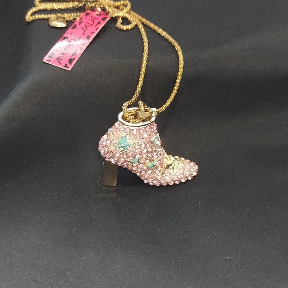 Betsey Johnson Pink Boot Pendant Necklace - Picture 2 of 6